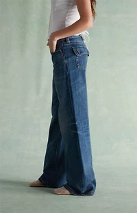 RARE DNM EDIT Light Blue Rhinestone Button Pocket Low Rise Baggy Jeans