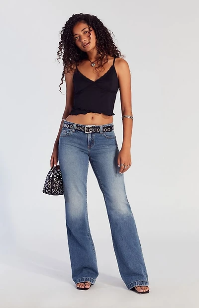 Pacsun Jade Low Rise Bootcut Jeans Button Pocket Medium Indigo