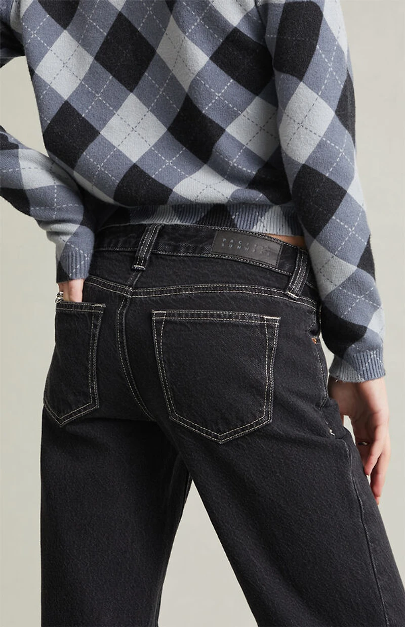 Pacsun Charlie Low Rise Baggy Bootcut Jeans Contrast Dark Blue