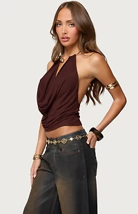 Edikted Mileva Cuff Deep Cowl Neck Top
