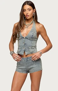 Edikted Sashe Denim Halter Top