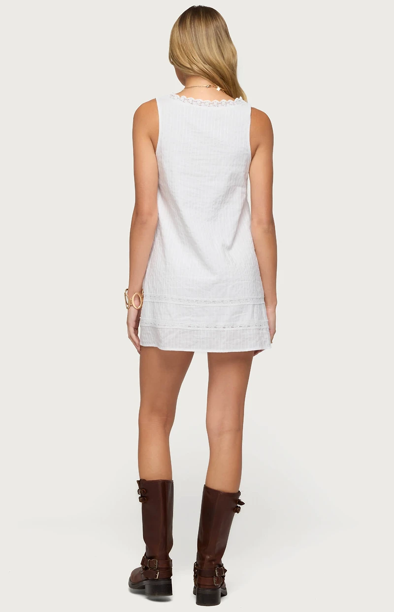 Edikted Doroh Lacey Striped Cotton Mini Dress