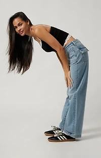 Pacsun Casey Low Rise Baggy Jeans Patch Pocket Light Indigo