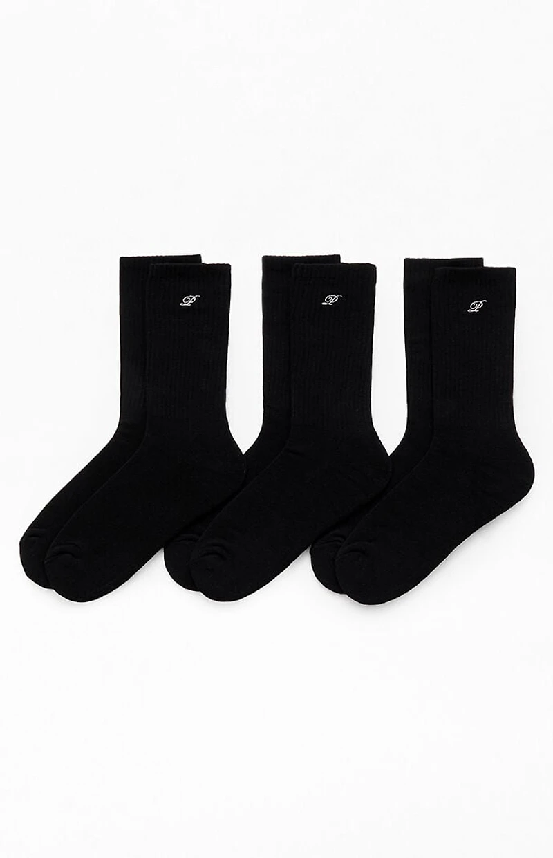 Pacsun 3 Pack Black Embroidered Basic Crew Socks