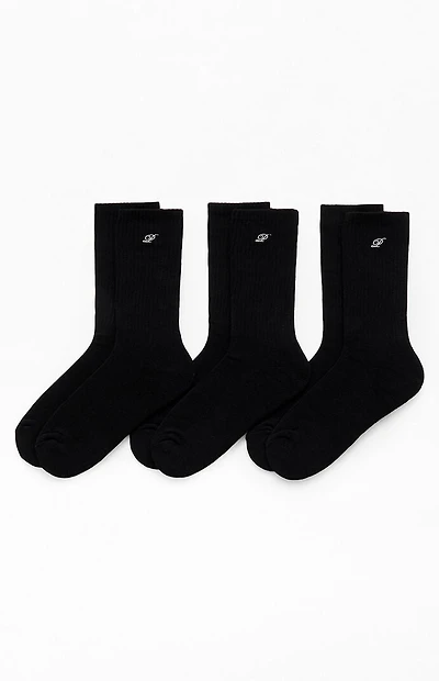 Pacsun 3 Pack Black Embroidered Basic Crew Socks