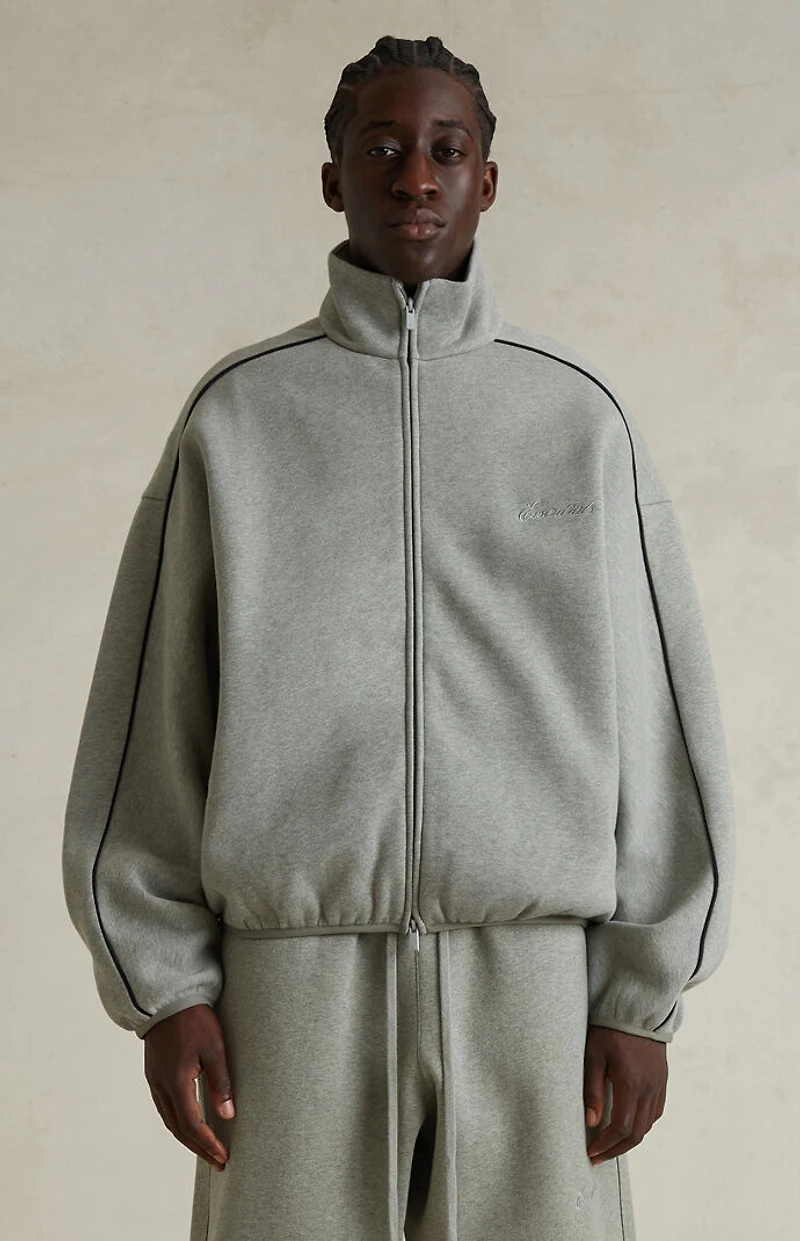 Fear of God ESSENTIALS Concrete Heather & Black Modern Fleece Track Jacket