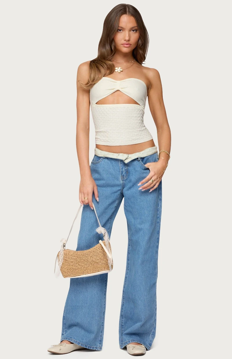 Edikted Floral Foldover Low Rise Jeans