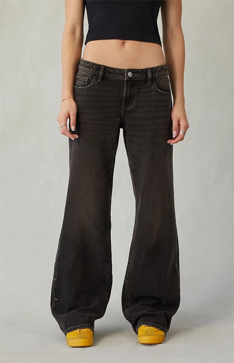 Pacsun Zoe Low Rise Girlfriend Jeans Star Stud Black