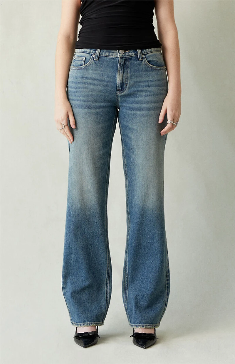 Pacsun Jordyn Low Rise Straight Leg Jeans Medium Blue Tinted