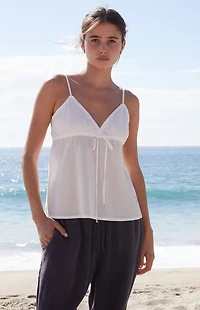 John Galt White Edith Tie Front Tank Top