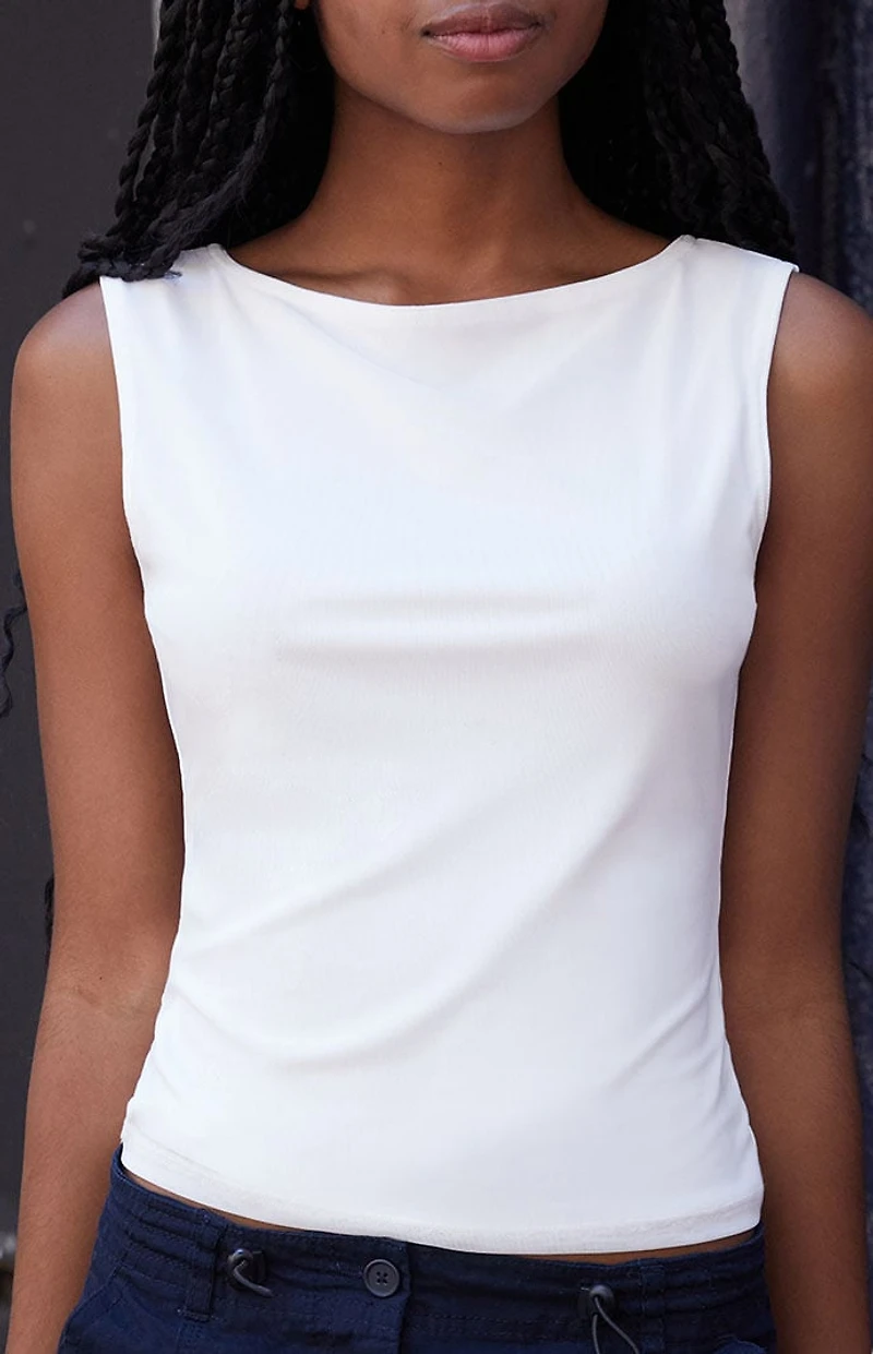 John Galt White High Neck Tank Top