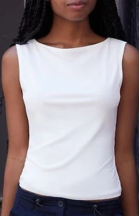 John Galt White High Neck Tank Top