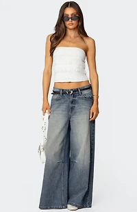 Edikted Georgette Lacey Ruffle Tube Top