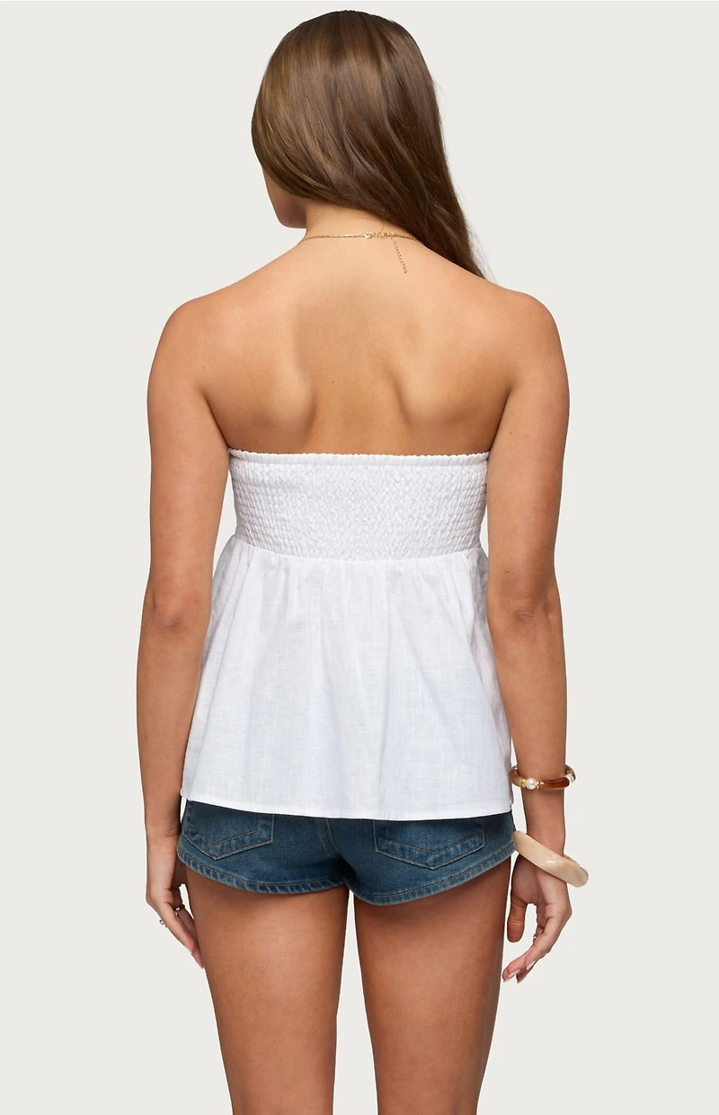 Edikted Linen Look Strapless Babydoll Top