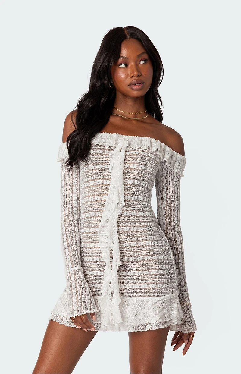 Edikted Textured Sheer Lace Mini Dress