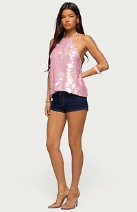 Edikted Ellorie Backless Sequin Halter Top
