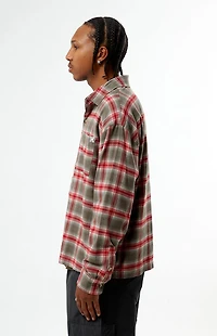 Pacsun Grey & Red Plaid Long Sleeve Flannel Shirt