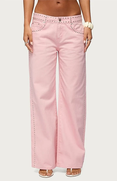 Edikted Quincy Studded Low Rise Baggy Jeans