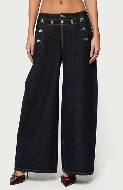 Edikted Frida Buttoned Low Rise Baggy Jeans