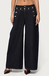 Edikted Frida Buttoned Low Rise Baggy Jeans
