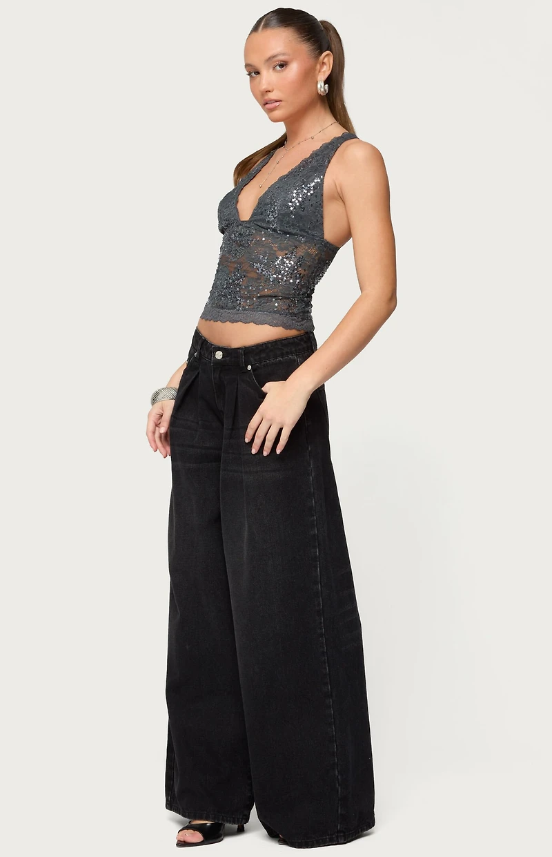 Edikted Isabela Sequin Sheer Lace Tank Top