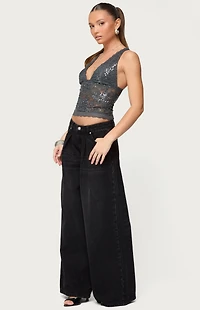 Edikted Isabela Sequin Sheer Lace Tank Top