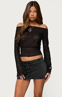 Edikted Alef Sheer Lace Off Shoulder Top