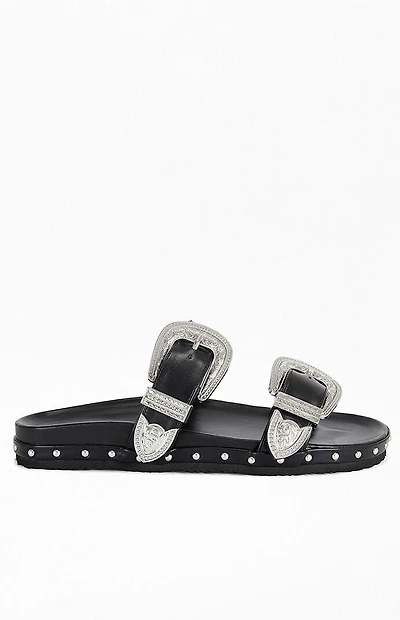 AZALEA WANG Women's Tegan Black Western Sandal Slides