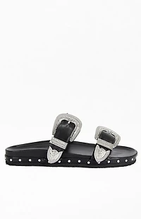 AZALEA WANG Women's Tegan Black Western Sandal Slides