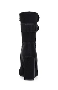 AZALEA WANG Women's Black Allona Faux Suede Heeled Booties
