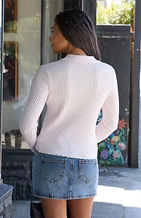 John Galt Pink Cable Knit Collared Cardigan