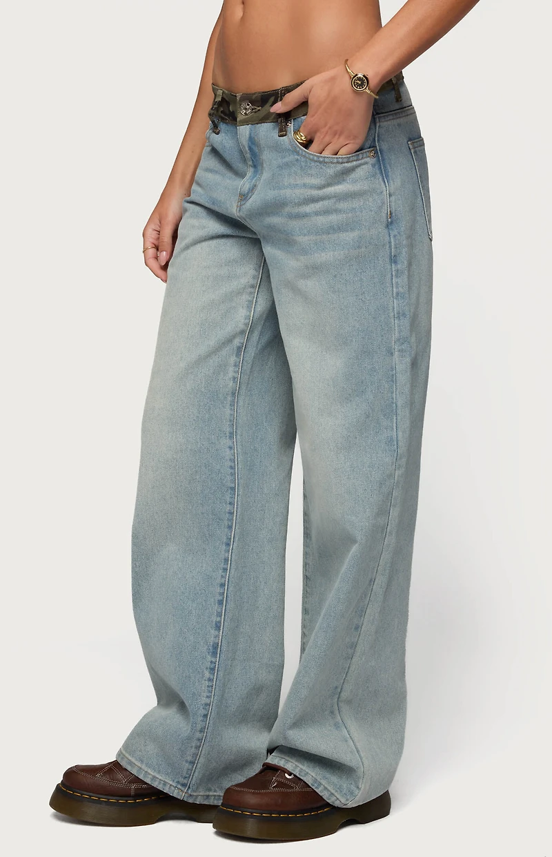 Edikted Camo Waist Low Rise Baggy Jeans