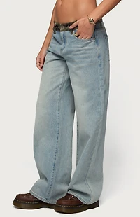 Edikted Camo Waist Low Rise Baggy Jeans