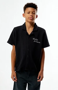 Pacsun Kids Black Waffle Knit Embroidered Camp Shirt