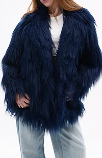 AZALEA WANG Breckenridge Blue Faux Fur Coat