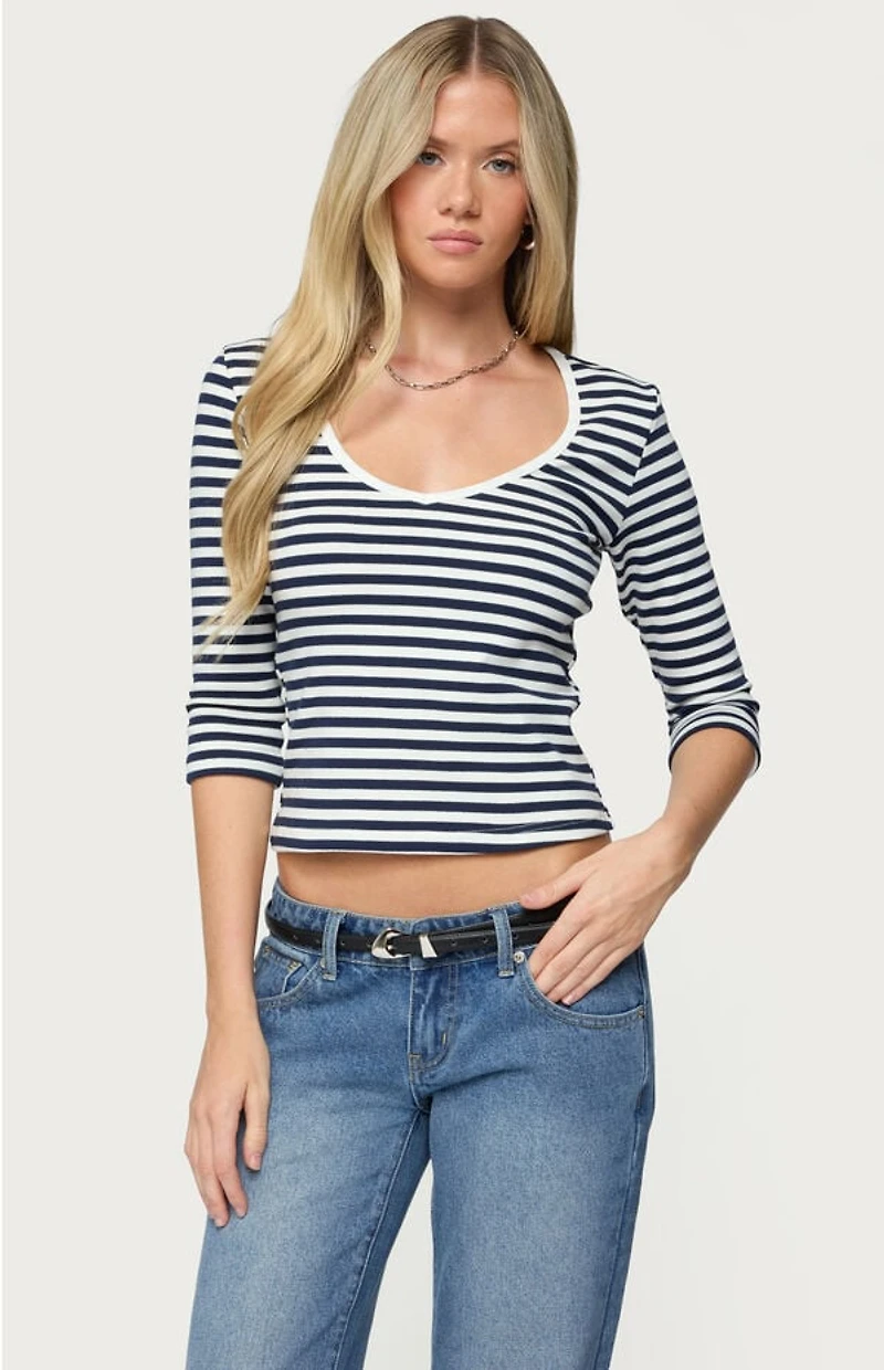 Edikted Poppie Striped V Neck Top