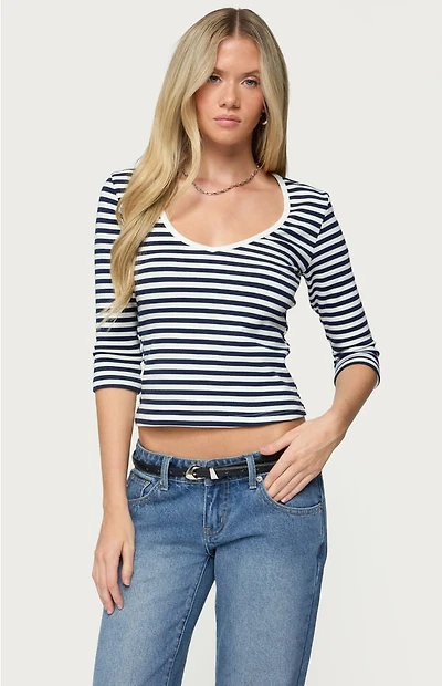 Edikted Poppie Striped V Neck Top