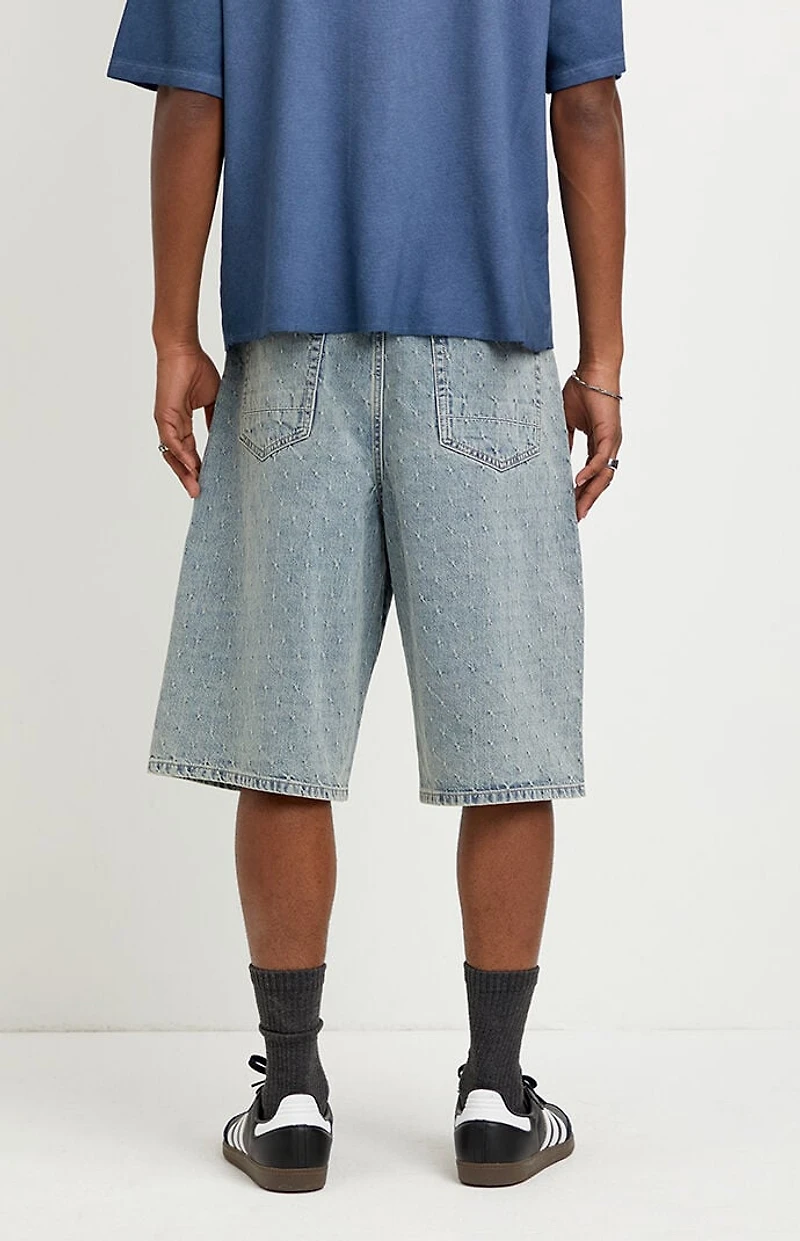 Pacsun Austin Extreme Baggy Jean Shorts Textured Slub Light Blue