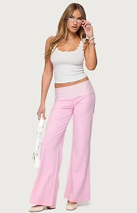 Edikted Meshey Striped Fold Over Pants