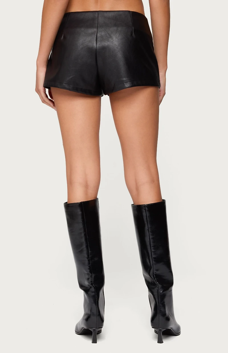 Edikted Reese Studded Faux Leather Micro Shorts