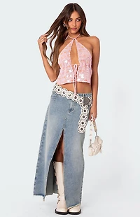 Edikted Sequin Crochet Open Back Top