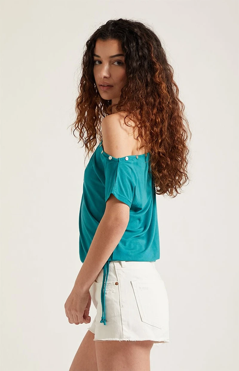 Pacsun Ivy High Waisted Denim Festival Shorts Stretch White