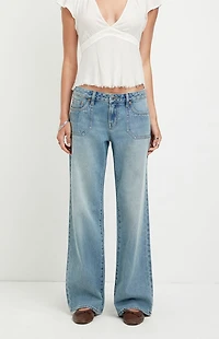 Pacsun Zoe Low Rise Girlfriend Jeans Exposed Pocket Medium Blue