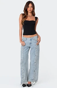 Edikted Laced Up Low Rise Jeans