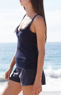 John Galt Navy Amaya Lace Tank Top