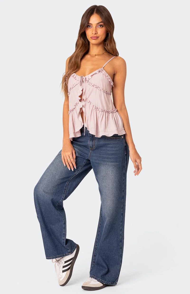 Edikted Juniper Tie Front Ruffled Top