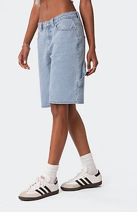 Edikted Low Rise Bermuda Denim Carpenter Shorts