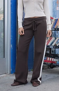 John Galt Brown Hilary Side Stripe Yoga Baggy Sweatpants