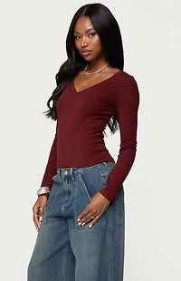 Edikted Larna V Neck Ribbed T-Shirt