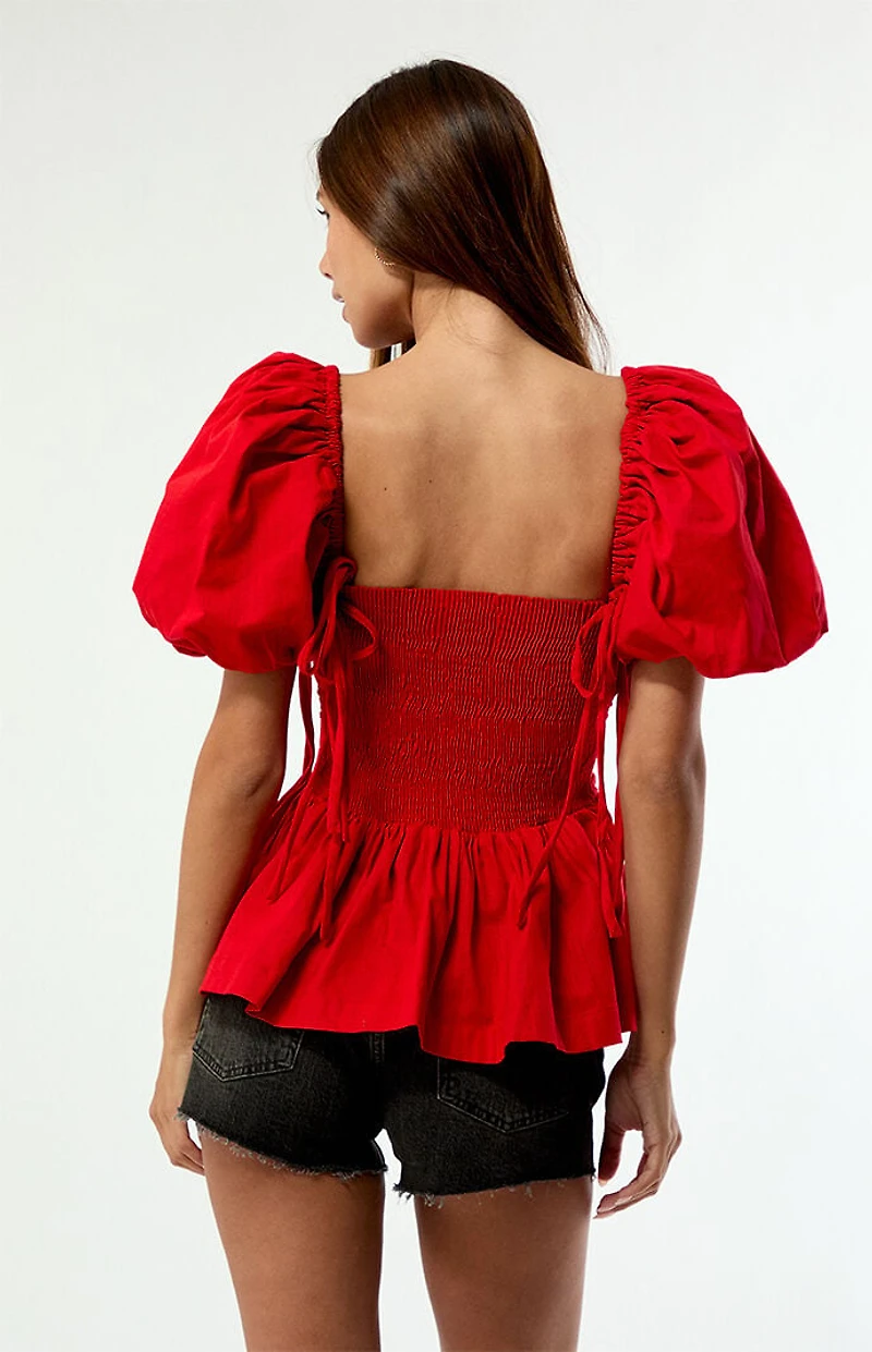 Sixxta Cherry Jacinta Puff Sleeve Top